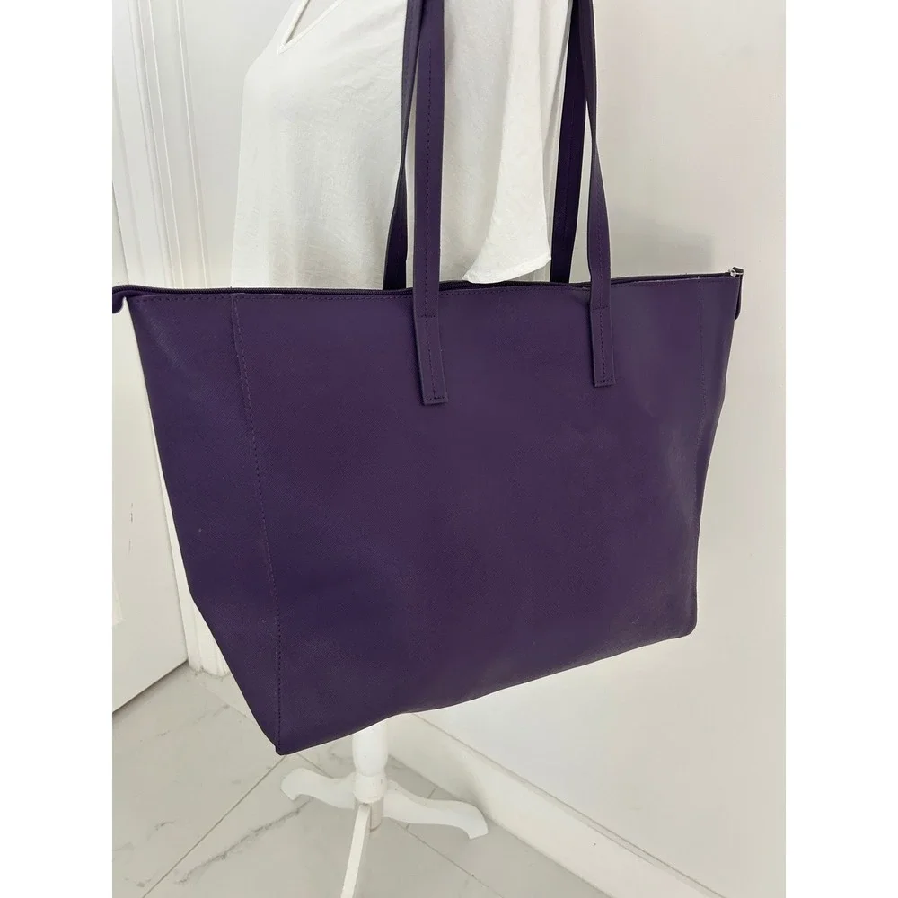 Monat Purple Saffiano Faux Leather Large Zip Top Tote Bag Women Shoulder Bag